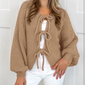 PRETTYGARDEN Women's Tie Front Bow Cardigan Sweater